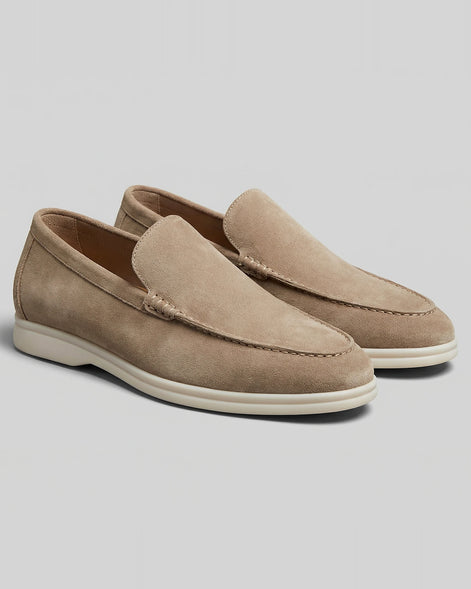 Suede Loafers Men Beige PU Penny Strap Slip-On Moccasin | Valedrian — view 2