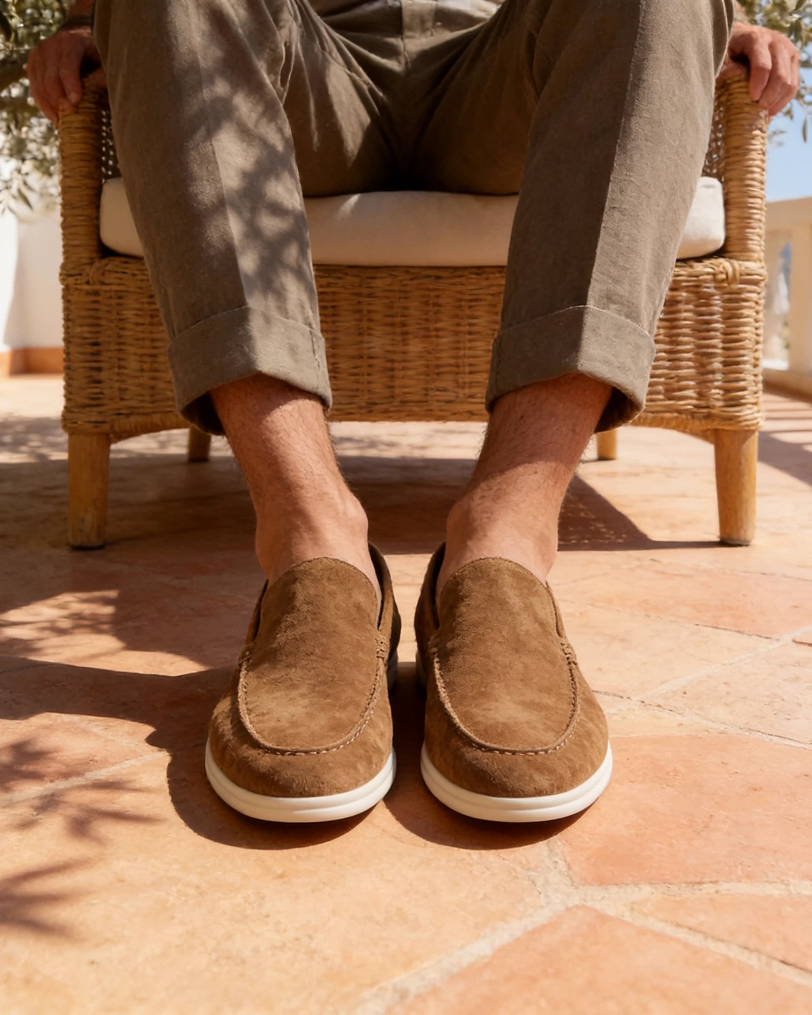 Suede Loafers Men Beige PU Penny Strap Slip-On Moccasin | Valedrian — view 22