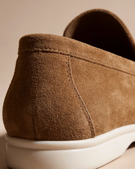 Suede Loafers Men Beige PU Penny Strap Slip-On Moccasin | Valedrian — view 25