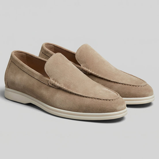 Suede Loafers Men Beige PU Penny Strap Slip-On Moccasin | Valedrian — view 2