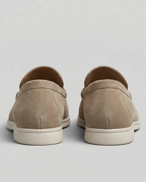 Suede Loafers Men Beige PU Penny Strap Slip-On Moccasin | Valedrian — view 3