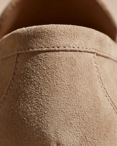 Suede Loafers Men Beige PU Penny Strap Slip-On Moccasin | Valedrian — view 4