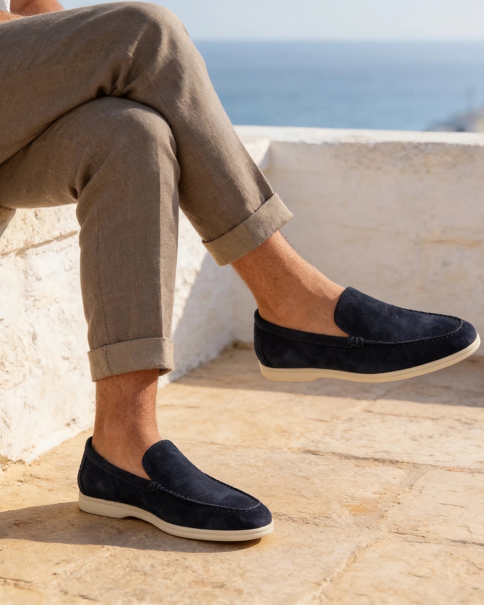 Suede Loafers Men Beige PU Penny Strap Slip-On Moccasin | Valedrian — view 8