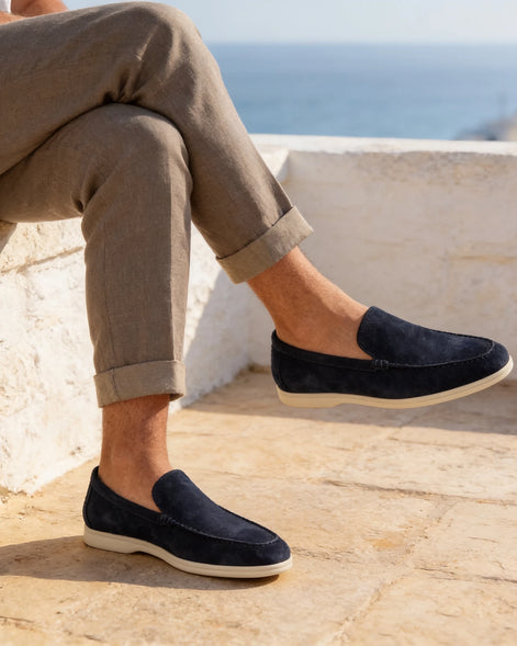 Suede Loafers Men Beige PU Penny Strap Slip-On Moccasin | Valedrian — view 8