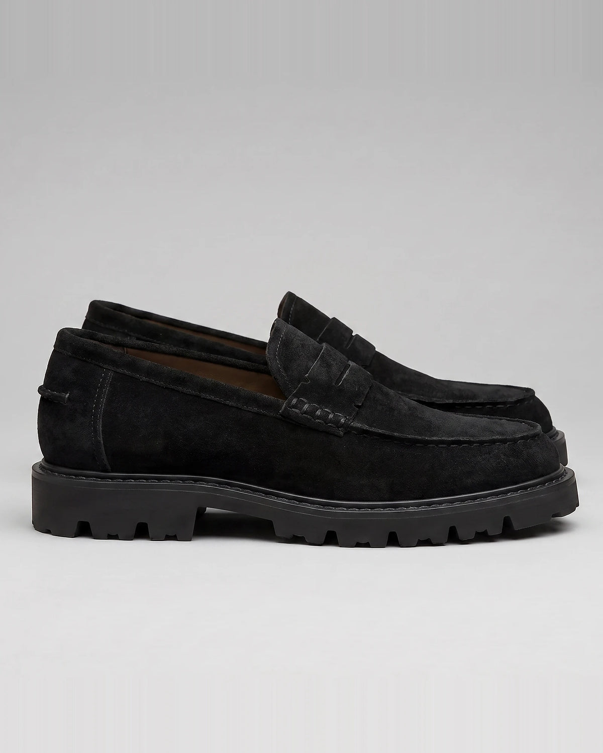 Suede Loafers Men Chunky Lug Sole Penny Loafer Navy Dark Blue Slip-On - Valedrian — view 10