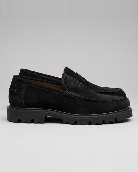 Suede Loafers Men Chunky Lug Sole Penny Loafer Navy Dark Blue Slip-On - Valedrian — view 10