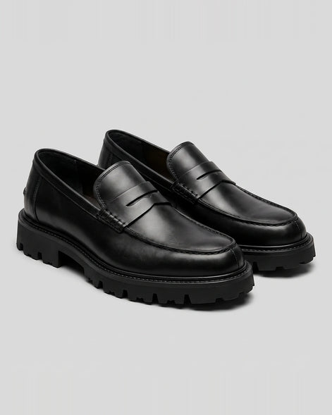 Suede Loafers Men Chunky Lug Sole Penny Loafer Navy Dark Blue Slip-On - Valedrian — view 13