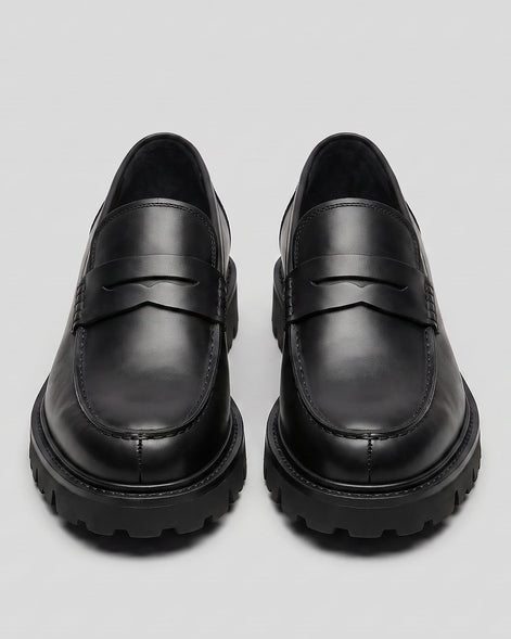 Suede Loafers Men Chunky Lug Sole Penny Loafer Navy Dark Blue Slip-On - Valedrian — view 14