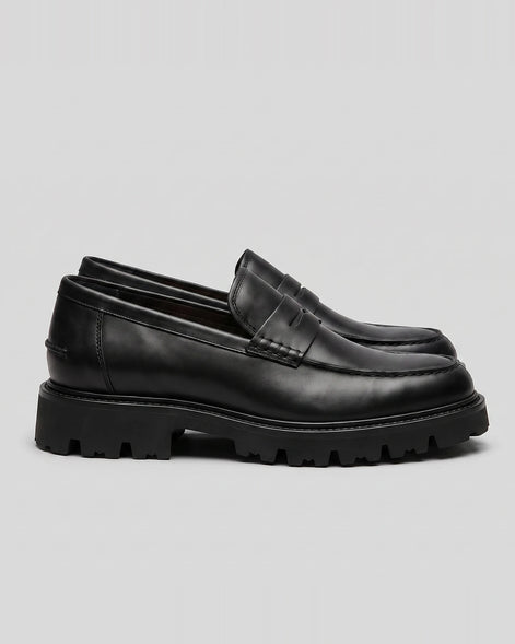 Suede Loafers Men Chunky Lug Sole Penny Loafer Navy Dark Blue Slip-On - Valedrian — view 16