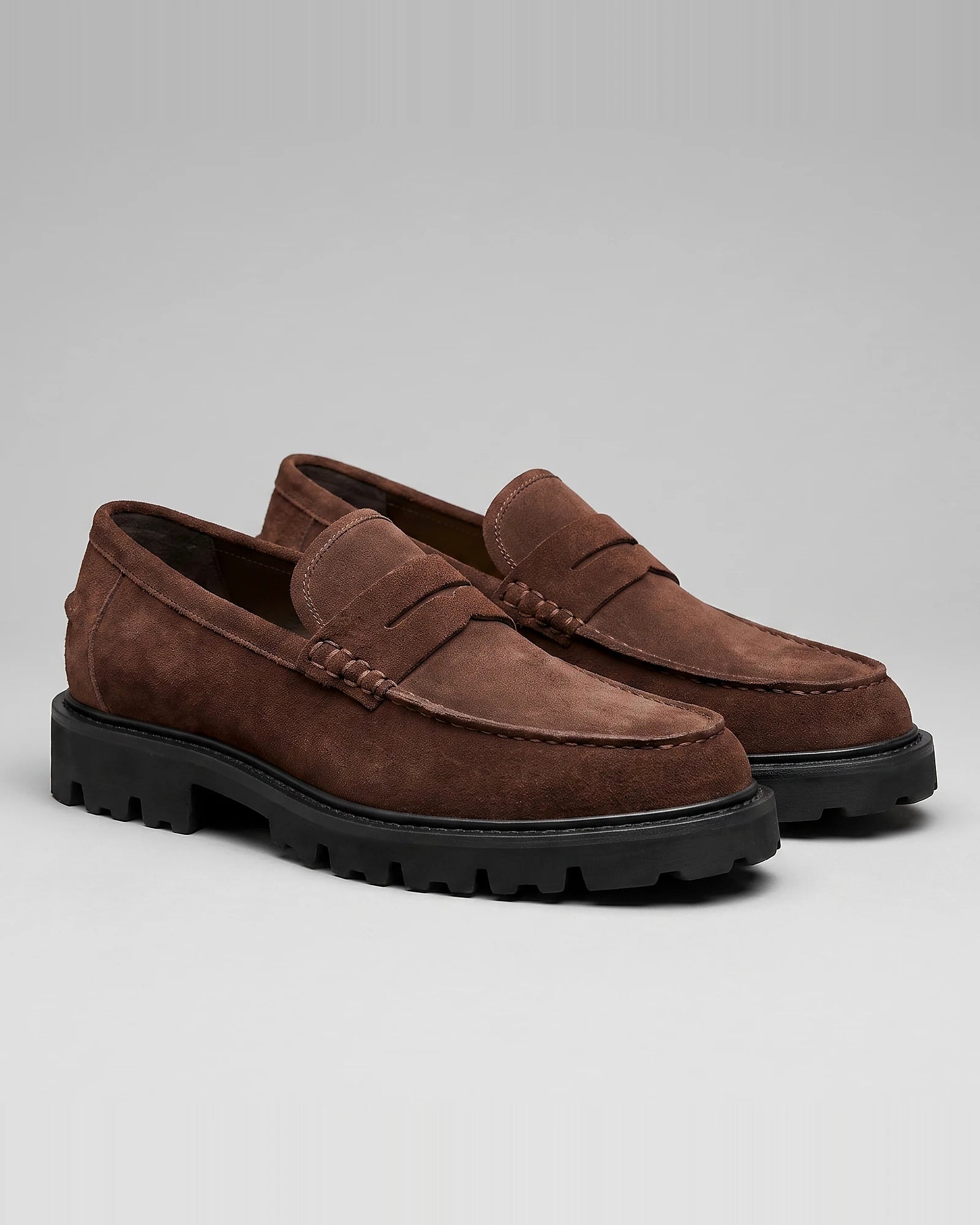 Suede Loafers Men Chunky Lug Sole Penny Loafer Navy Dark Blue Slip-On - Valedrian — view 19