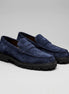 Suede Loafers Men Chunky Lug Sole Penny Loafer Navy Dark Blue Slip-On - Valedrian