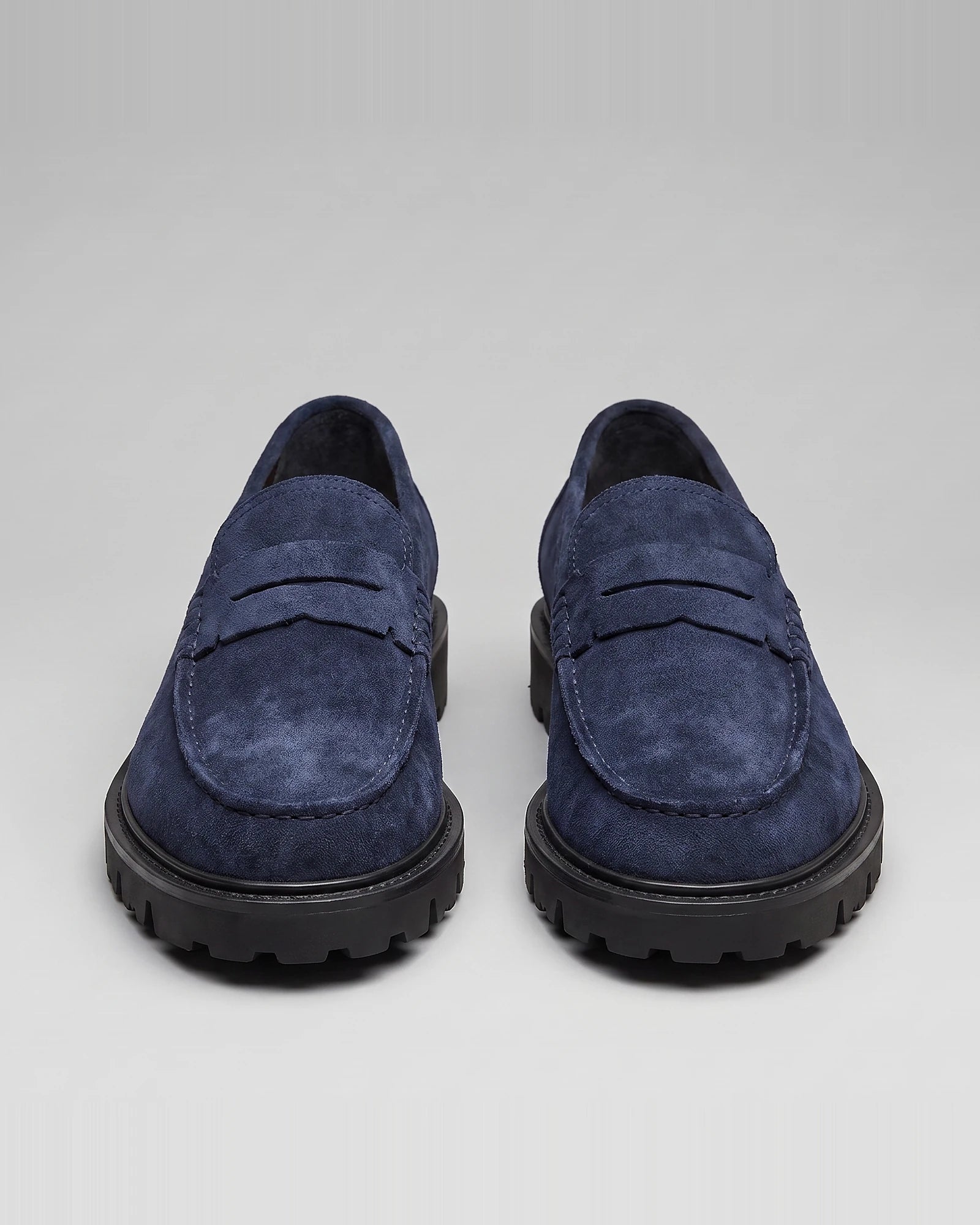Suede Loafers Men Chunky Lug Sole Penny Loafer Navy Dark Blue Slip-On - Valedrian — view 2