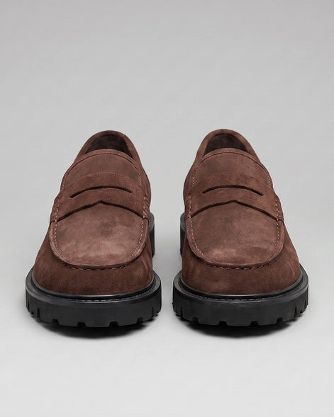 Suede Loafers Men Chunky Lug Sole Penny Loafer Navy Dark Blue Slip-On - Valedrian — view 20