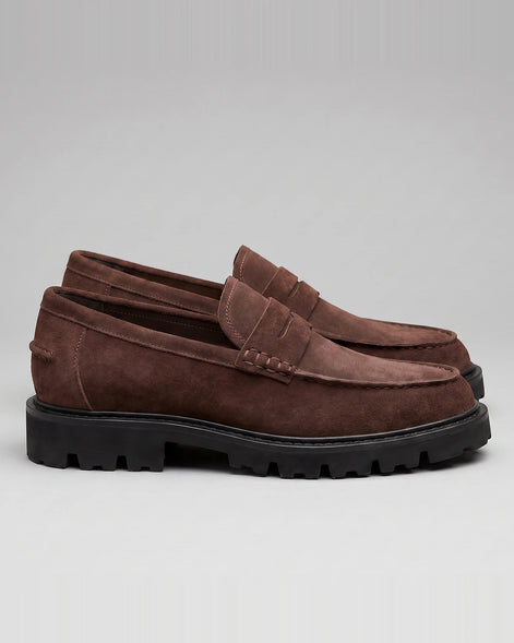 Suede Loafers Men Chunky Lug Sole Penny Loafer Navy Dark Blue Slip-On - Valedrian — view 22