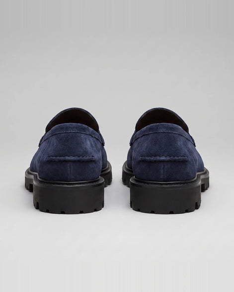 Suede Loafers Men Chunky Lug Sole Penny Loafer Navy Dark Blue Slip-On - Valedrian — view 3