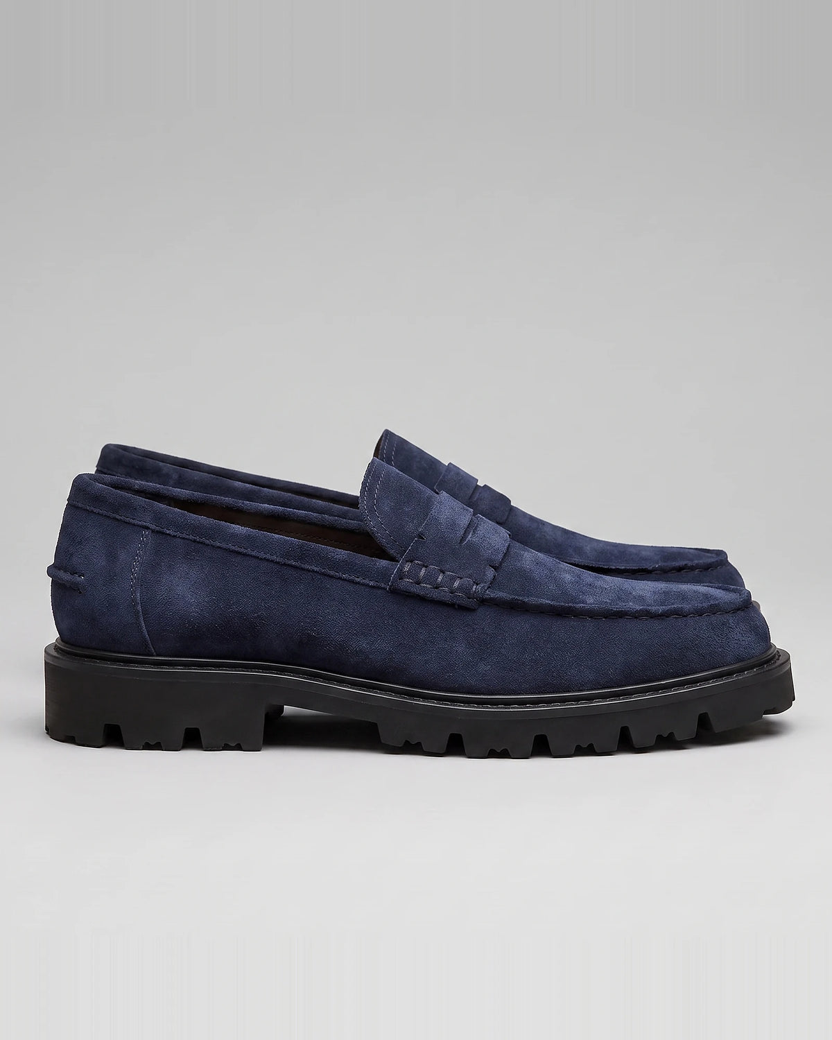Suede Loafers Men Chunky Lug Sole Penny Loafer Navy Dark Blue Slip-On - Valedrian — view 4