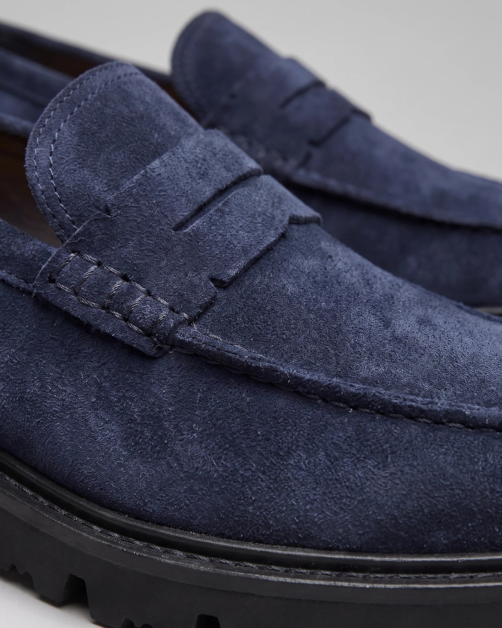 Suede Loafers Men Chunky Lug Sole Penny Loafer Navy Dark Blue Slip-On - Valedrian — view 5