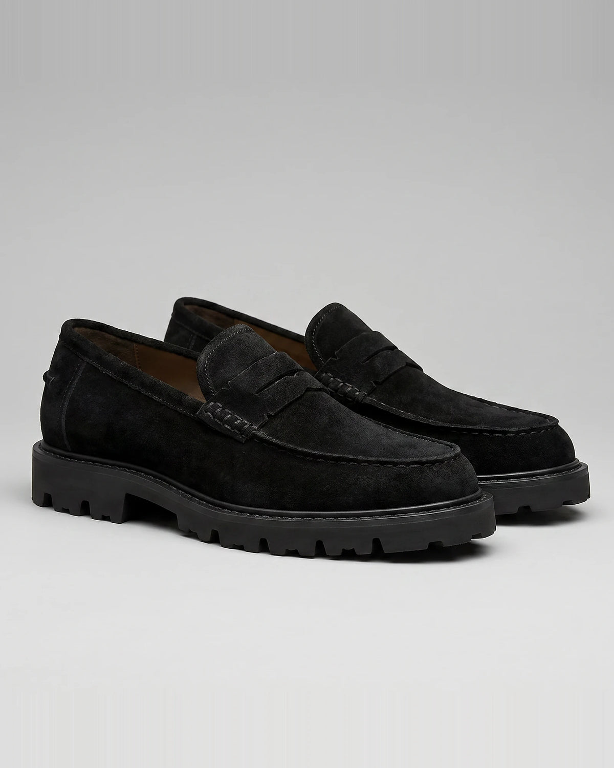 Suede Loafers Men Chunky Lug Sole Penny Loafer Navy Dark Blue Slip-On - Valedrian — view 7