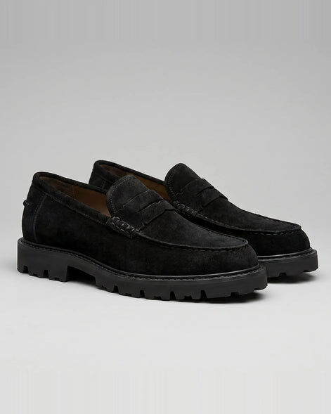 Suede Loafers Men Chunky Lug Sole Penny Loafer Navy Dark Blue Slip-On - Valedrian — view 7