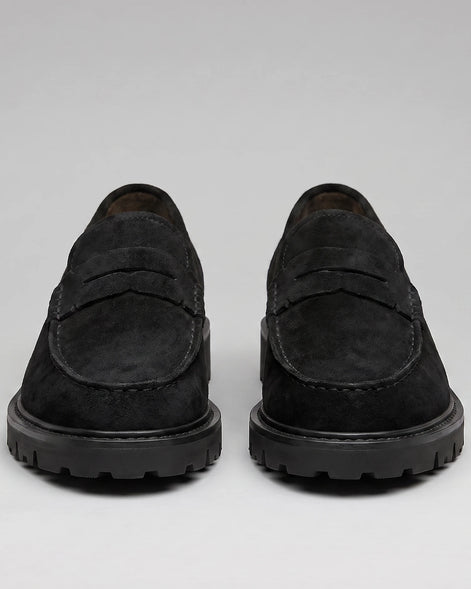 Suede Loafers Men Chunky Lug Sole Penny Loafer Navy Dark Blue Slip-On - Valedrian — view 8