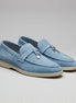 Suede Loafers Men Cowhide Tassel Slip-On, Sky Blue - Valedrian