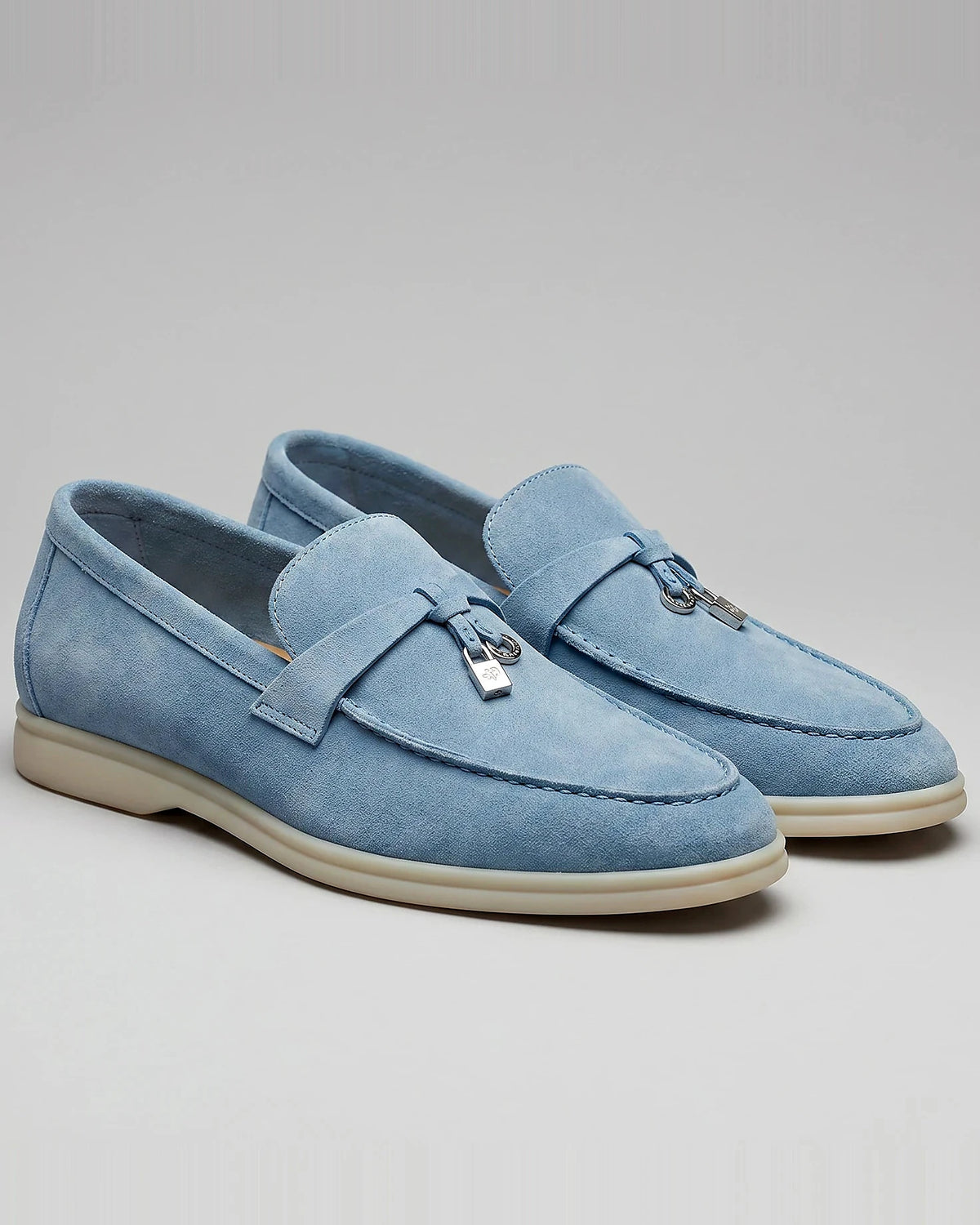 Suede Loafers Men Cowhide Tassel Slip-On, Sky Blue - Valedrian