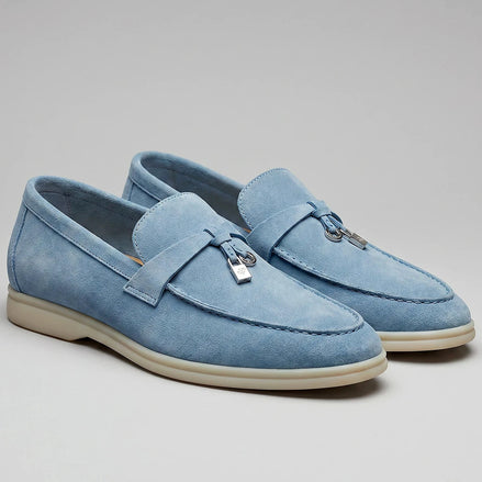 Suede Loafers Men Cowhide Tassel Slip-On, Sky Blue - Valedrian