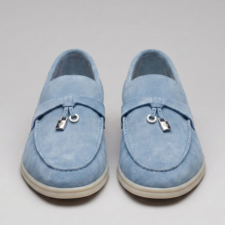 Suede Loafers Men Cowhide Tassel Slip-On, Sky Blue - Valedrian — view 2