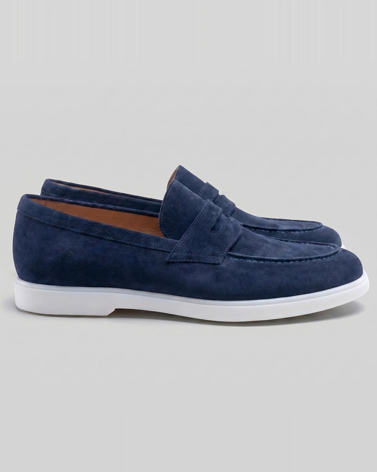 Suede Loafers Men Grey White Sole Penny Strap - Valedrian — view 12