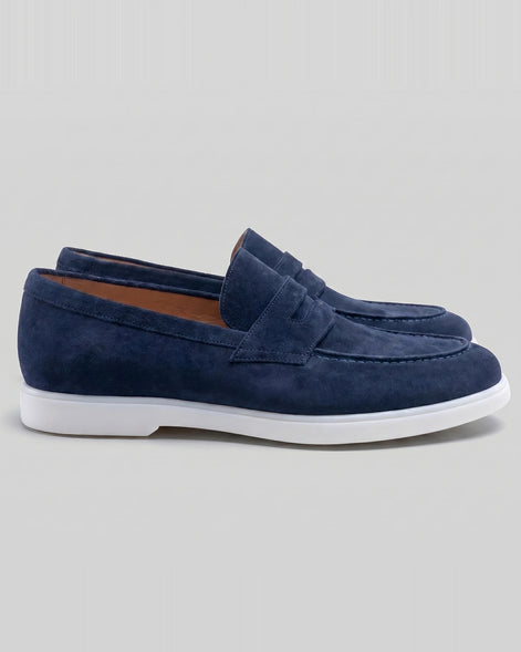 Suede Loafers Men Grey White Sole Penny Strap - Valedrian — view 12