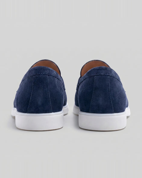 Suede Loafers Men Grey White Sole Penny Strap - Valedrian — view 13