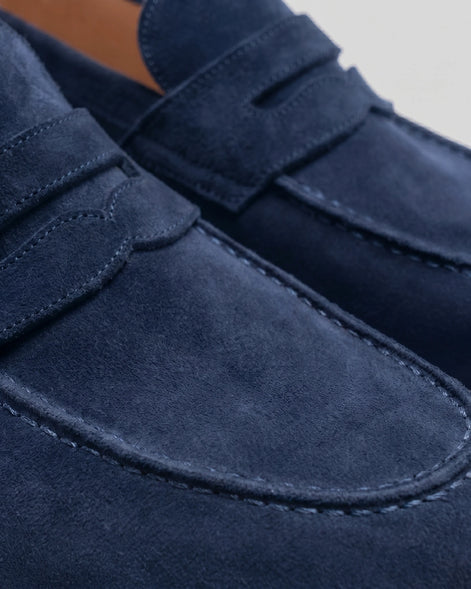 Suede Loafers Men Grey White Sole Penny Strap - Valedrian — view 14