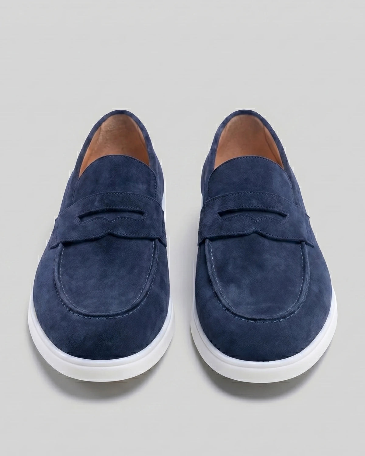 Suede Loafers Men Grey White Sole Penny Strap - Valedrian — view 15
