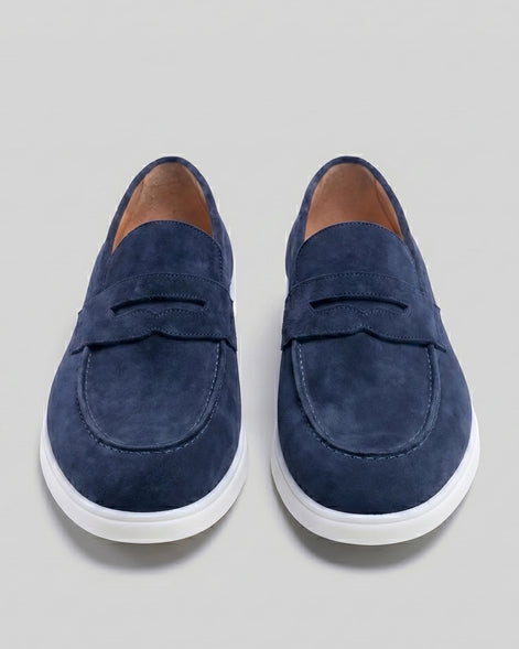 Suede Loafers Men Grey White Sole Penny Strap - Valedrian — view 15