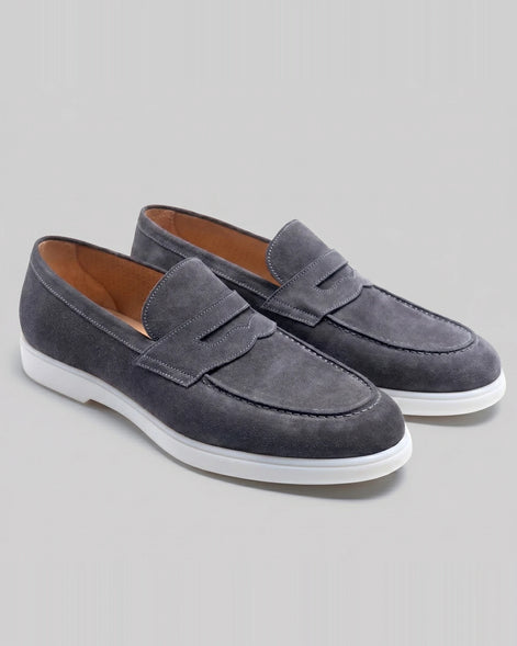 Suede Loafers Men Grey White Sole Penny Strap - Valedrian — view 16