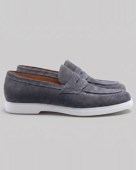 Suede Loafers Men Grey White Sole Penny Strap - Valedrian — view 17