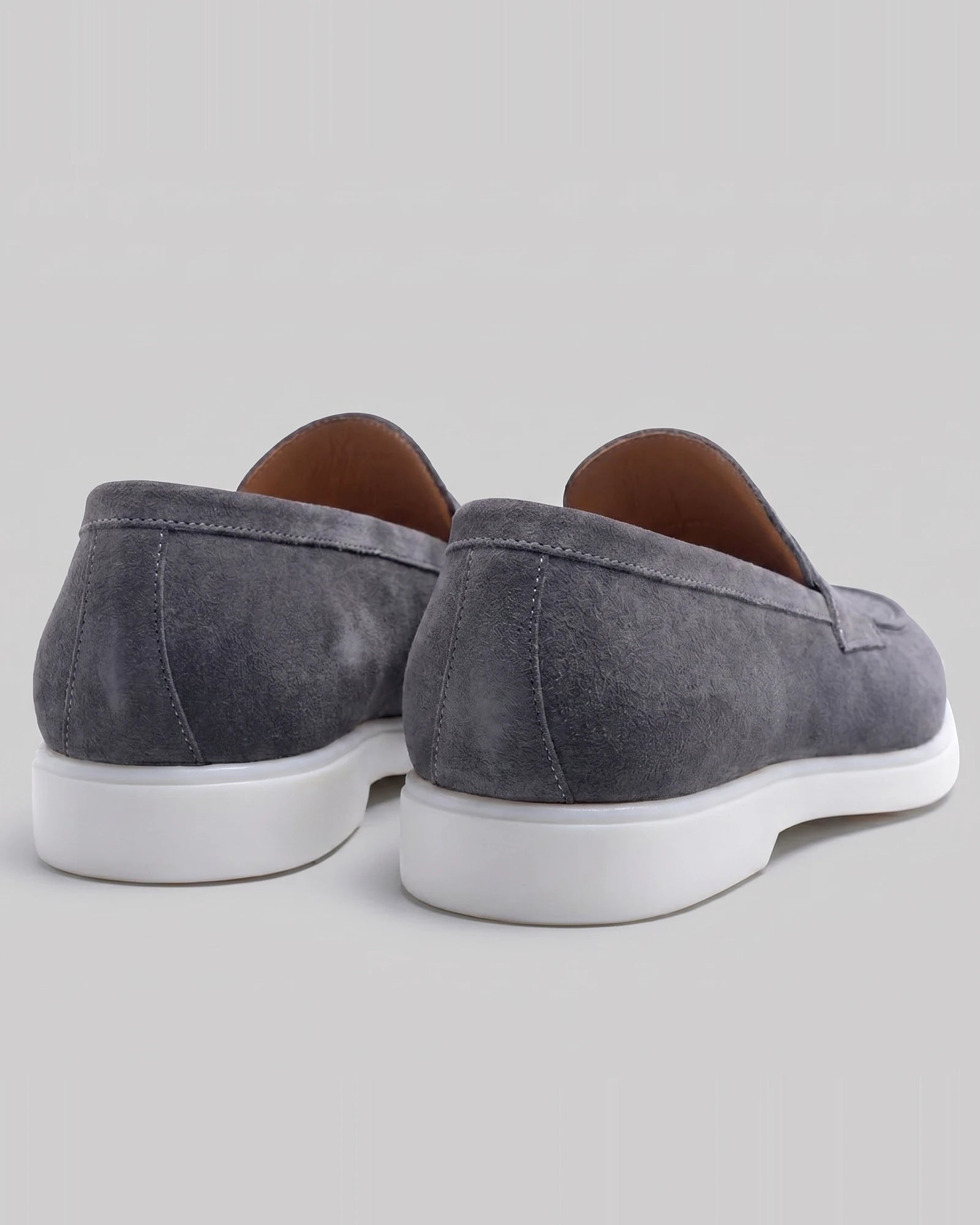 Suede Loafers Men Grey White Sole Penny Strap - Valedrian — view 18