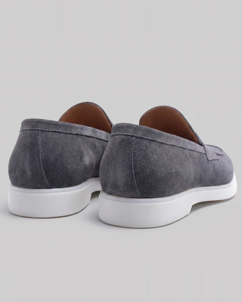 Suede Loafers Men Grey White Sole Penny Strap - Valedrian — view 18