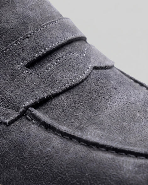 Suede Loafers Men Grey White Sole Penny Strap - Valedrian — view 19
