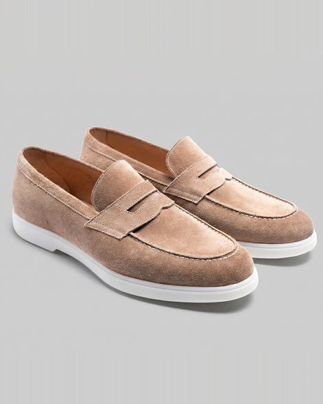 Suede Loafers Men Grey White Sole Penny Strap - Valedrian