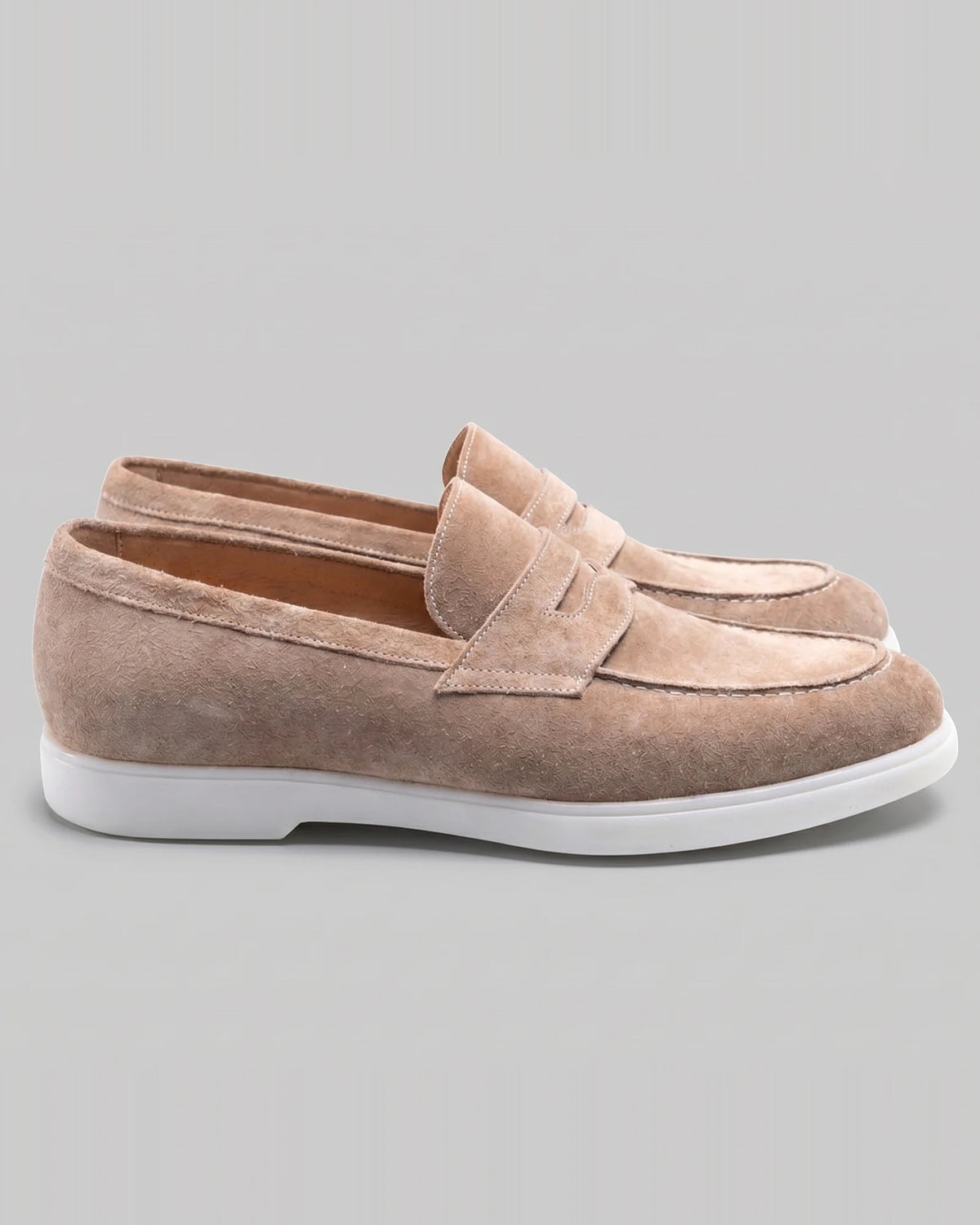 Suede Loafers Men Grey White Sole Penny Strap - Valedrian — view 2