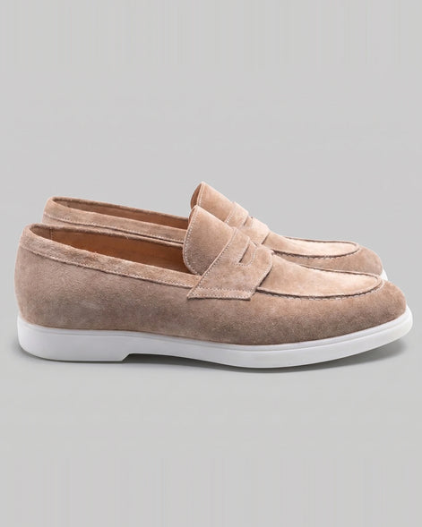 Suede Loafers Men Grey White Sole Penny Strap - Valedrian — view 2