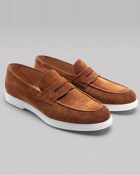 Suede Loafers Men Grey White Sole Penny Strap - Valedrian — view 21