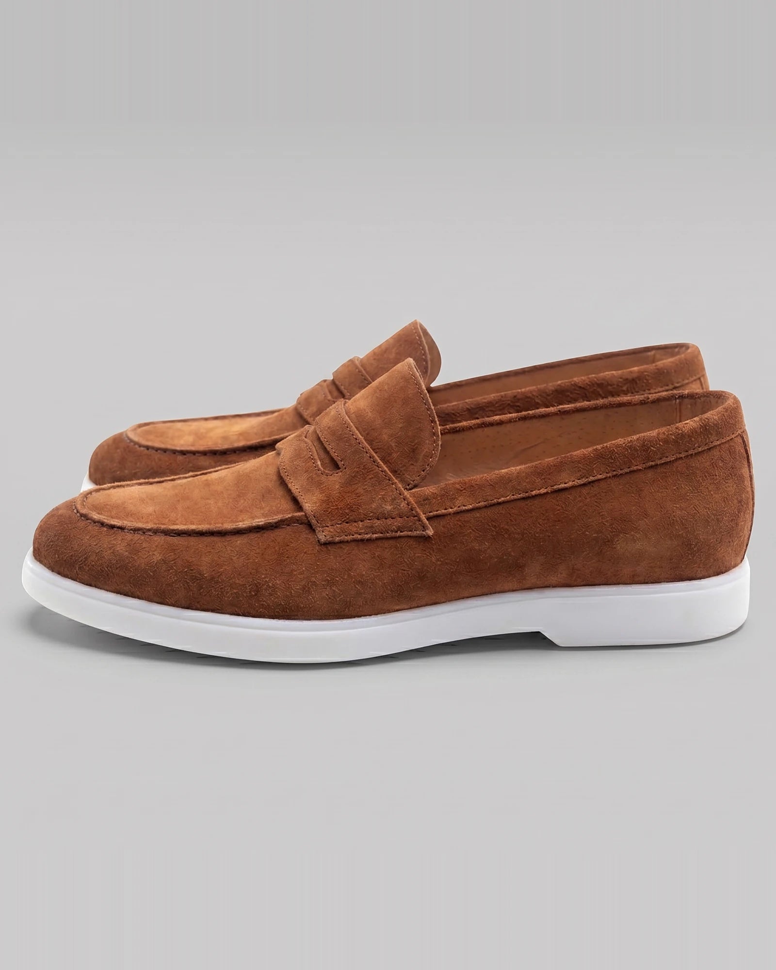 Suede Loafers Men Grey White Sole Penny Strap - Valedrian — view 22