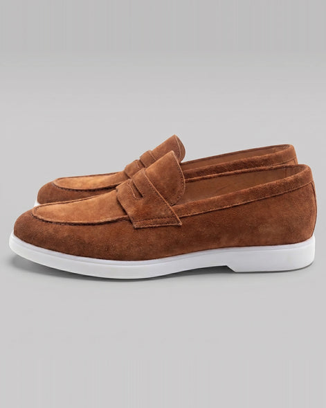 Suede Loafers Men Grey White Sole Penny Strap - Valedrian — view 22