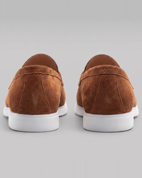 Suede Loafers Men Grey White Sole Penny Strap - Valedrian — view 23