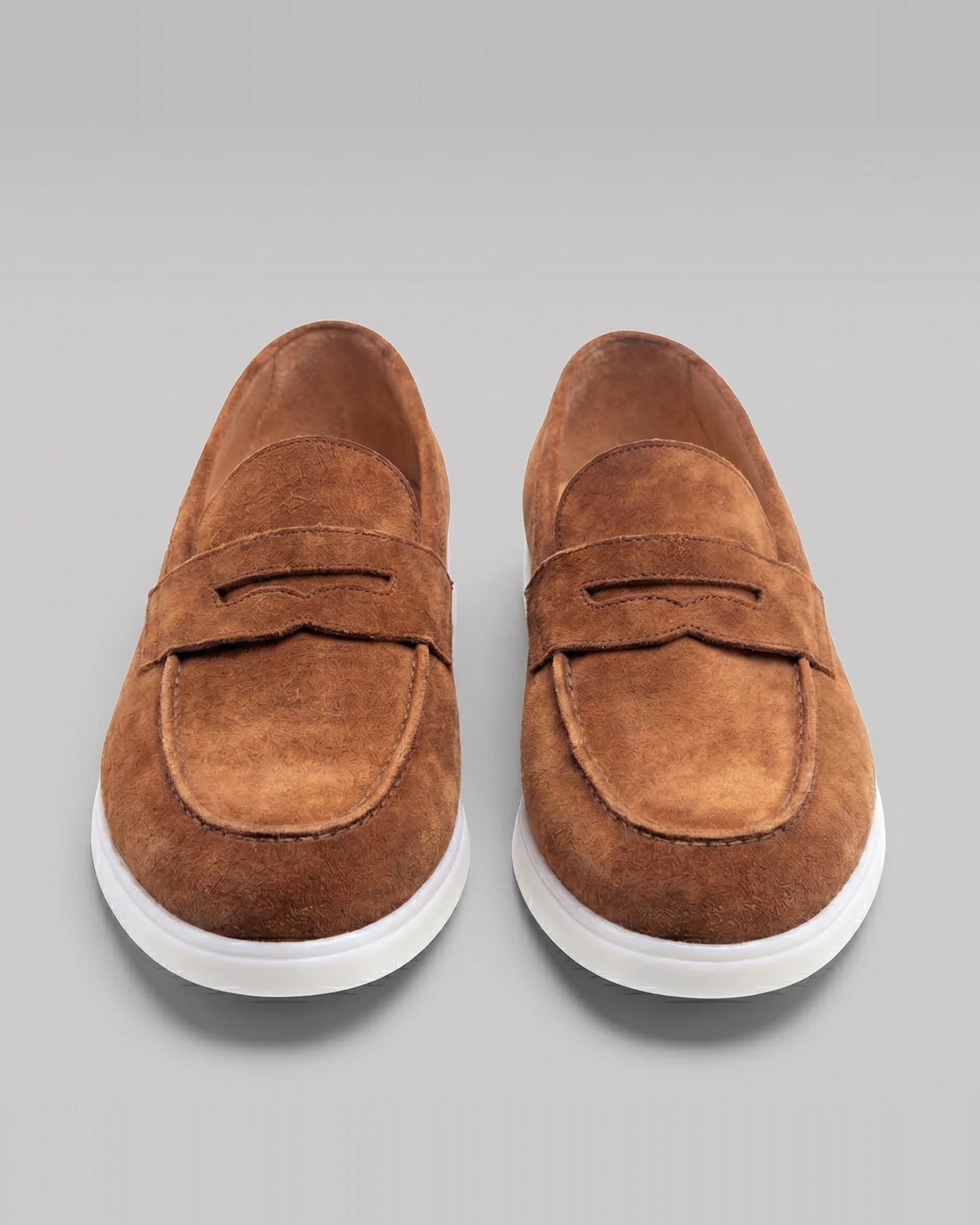 Suede Loafers Men Grey White Sole Penny Strap - Valedrian — view 25