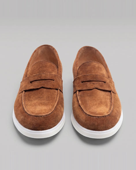 Suede Loafers Men Grey White Sole Penny Strap - Valedrian — view 25