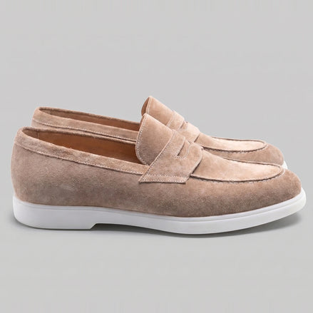 Suede Loafers Men Grey White Sole Penny Strap - Valedrian — view 2