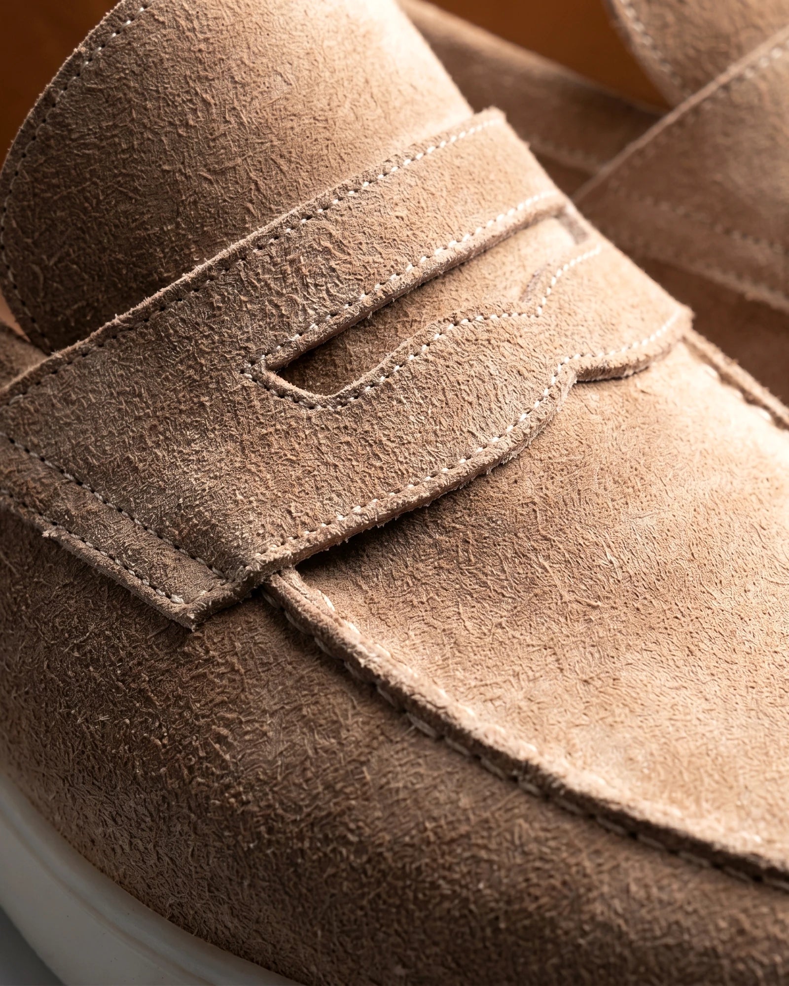 Suede Loafers Men Grey White Sole Penny Strap - Valedrian — view 4
